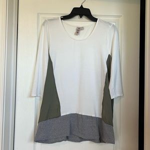 Anthropologie Dolan Color Block 3/4 Sleeve Top - grey, white & green